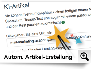 Sie können auf Knopfdruck einen fertigen neuen Newsletter-Artikel erstellen lassen, inklusive Überschrift, Teaser-Text und sogar mit einem passenden Bild.